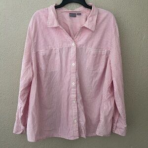 Laura Scott Women's Plus Size Pink Striped Button Down Shirt, 24/26W